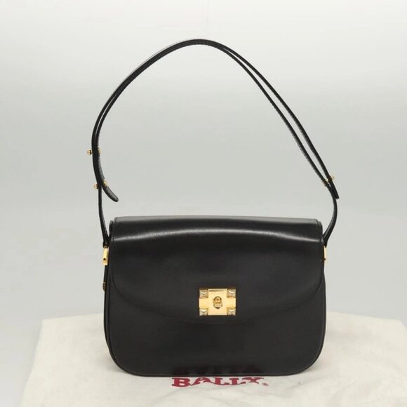 BALLY Shoulder Bag Leather Black Gold Auth BA1153 - Picture 11 of 15